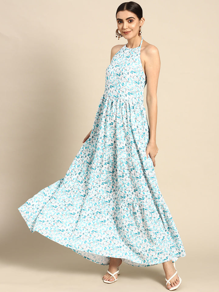Off White &amp; Green Halter Dress