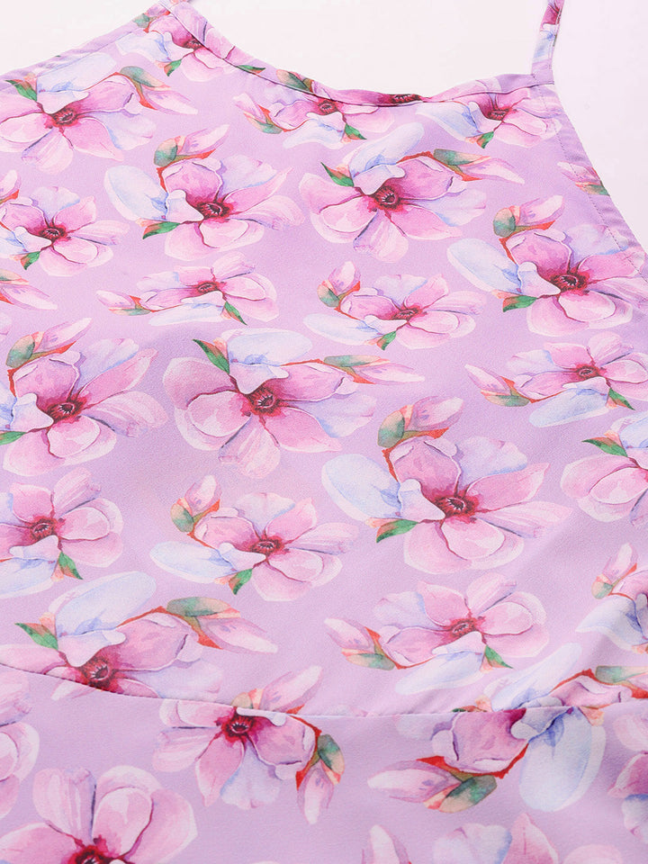 Pink Floral Printed Halter Dress
