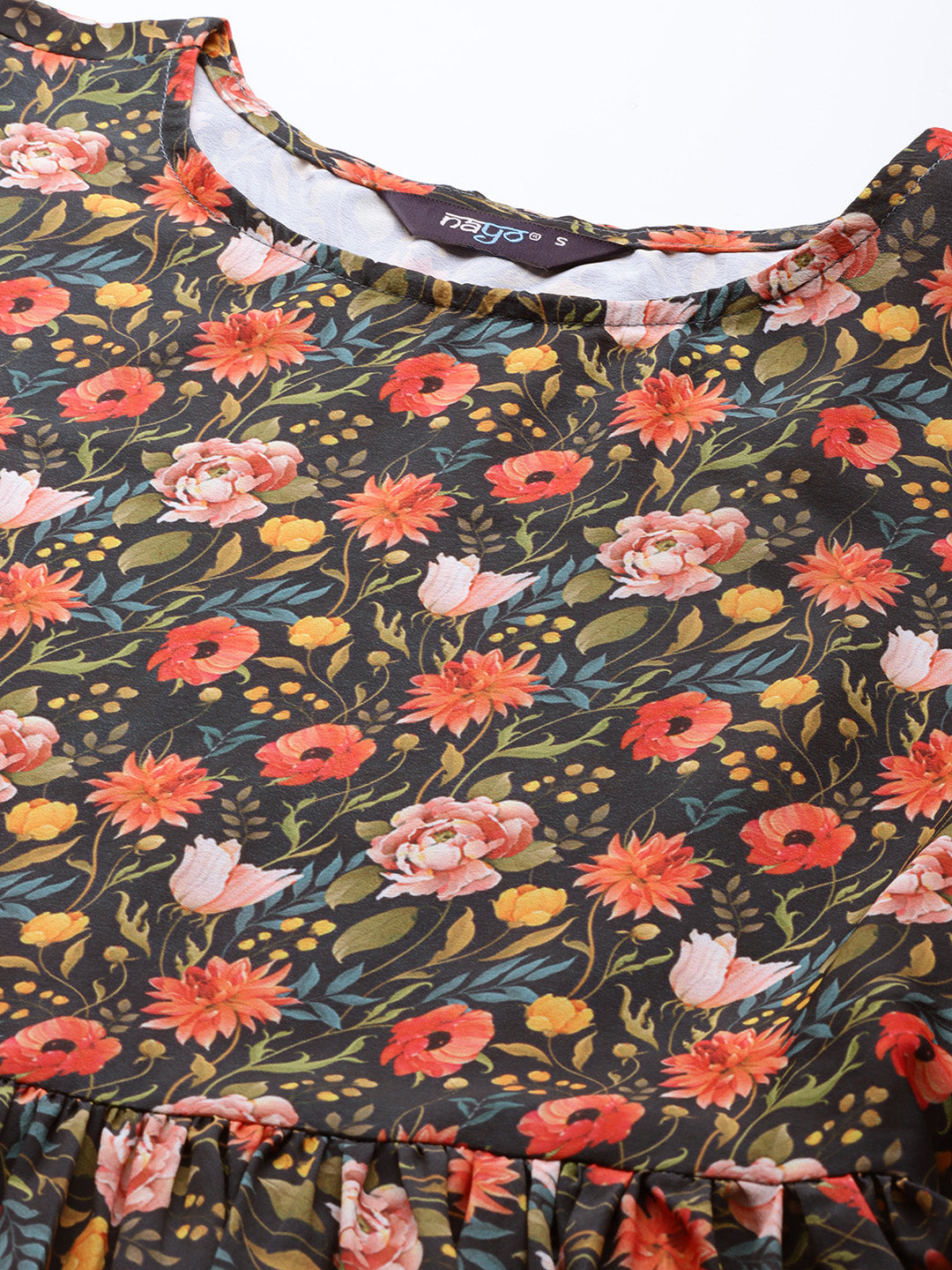 WomenTeal Blue Floral Printed Dress With Three Quarter Sleeves