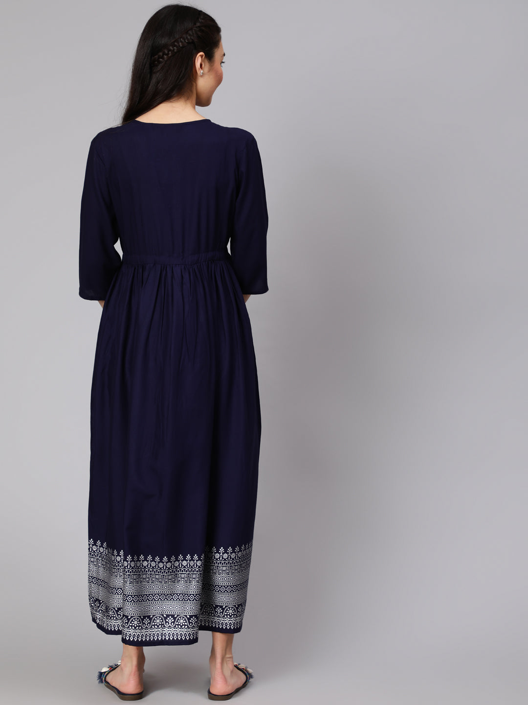 Navy Blue Maternity Dress With Three Quater Sleeves