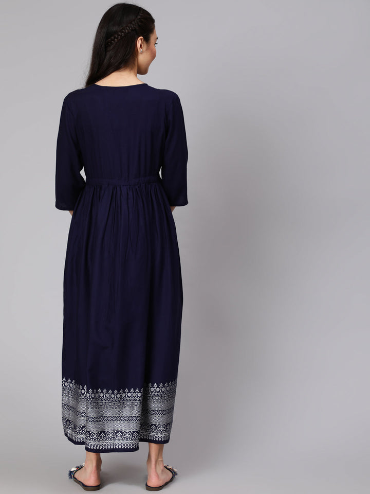 Navy Blue Maternity Dress With Three Quater Sleeves