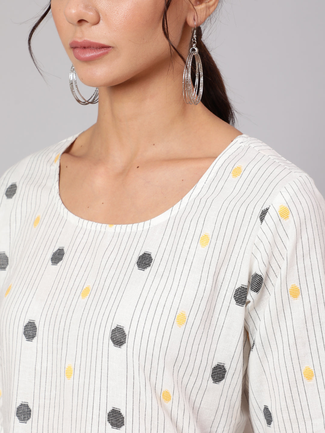White Geometric Printed A- Line Dress