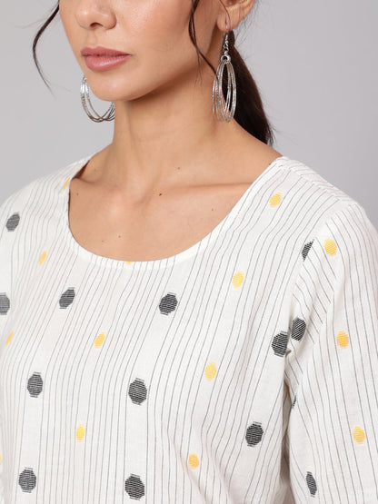 White Geometric Printed A- Line Dress