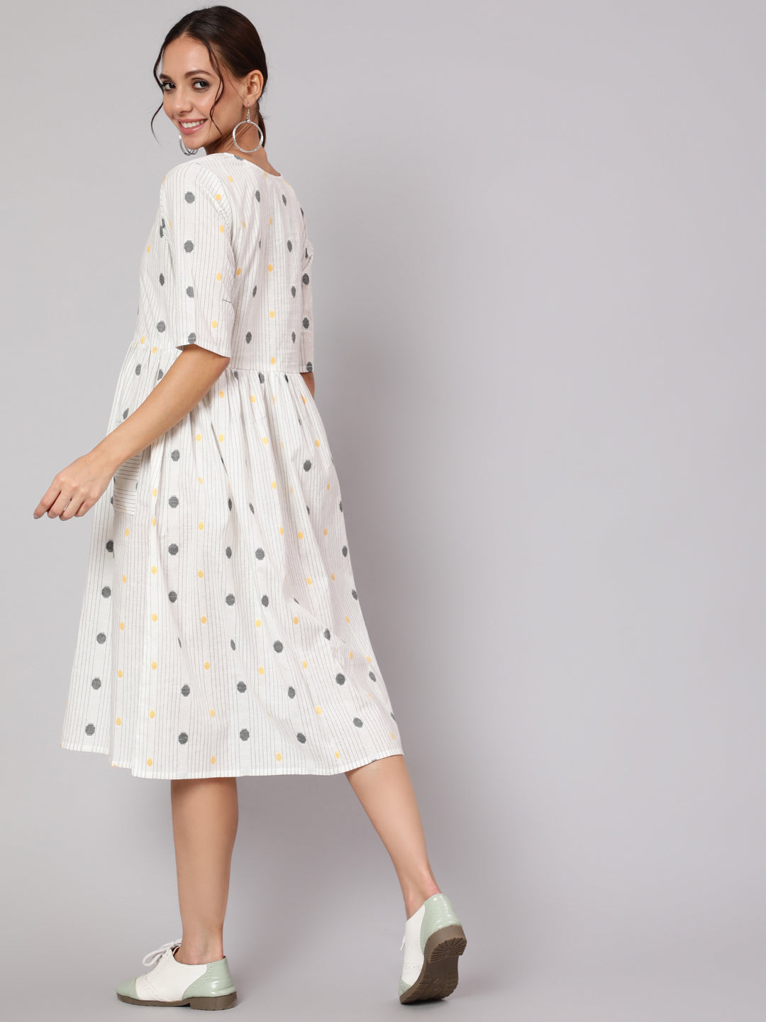White Geometric Printed A- Line Dress