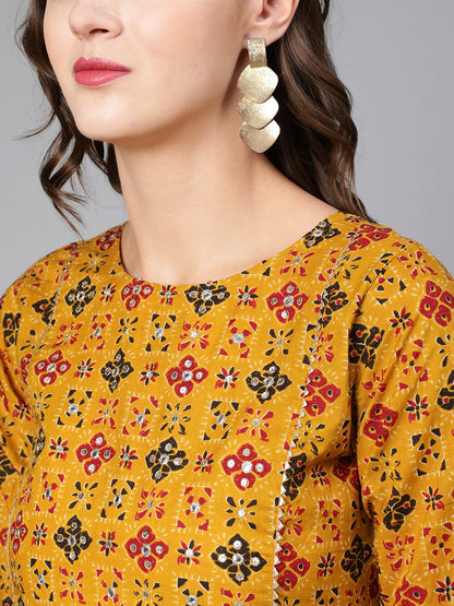 Mustard Ethnic Printed Flared Dress