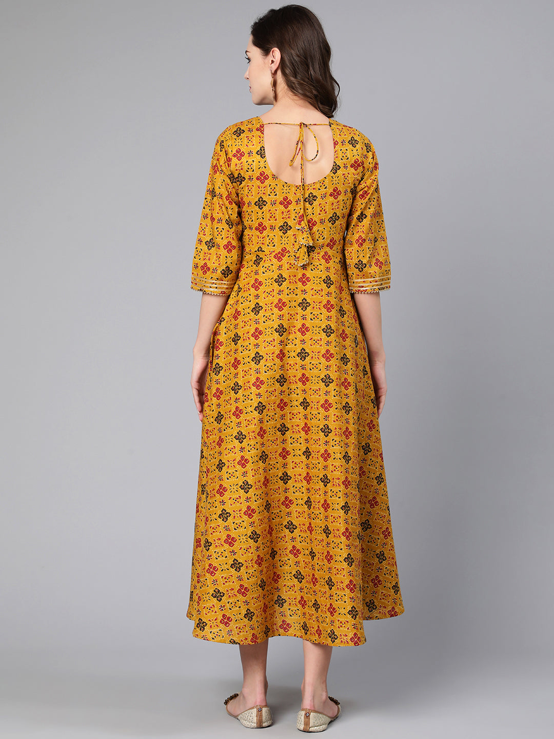 Mustard Ethnic Printed Flared Dress