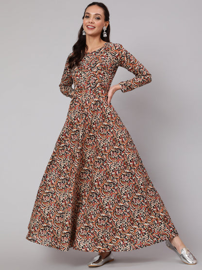 Multi Ethnic Printed Dress With Three Quarter Sleeves