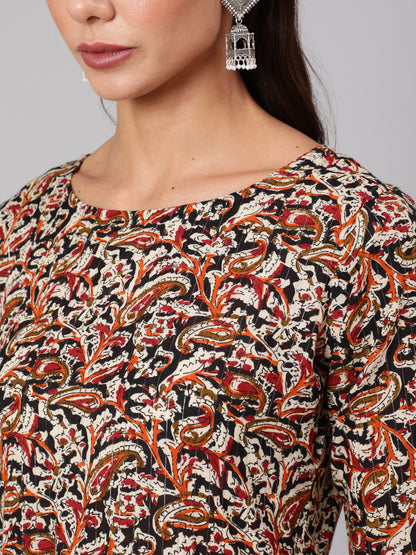 Multi Ethnic Printed Dress With Three Quarter Sleeves