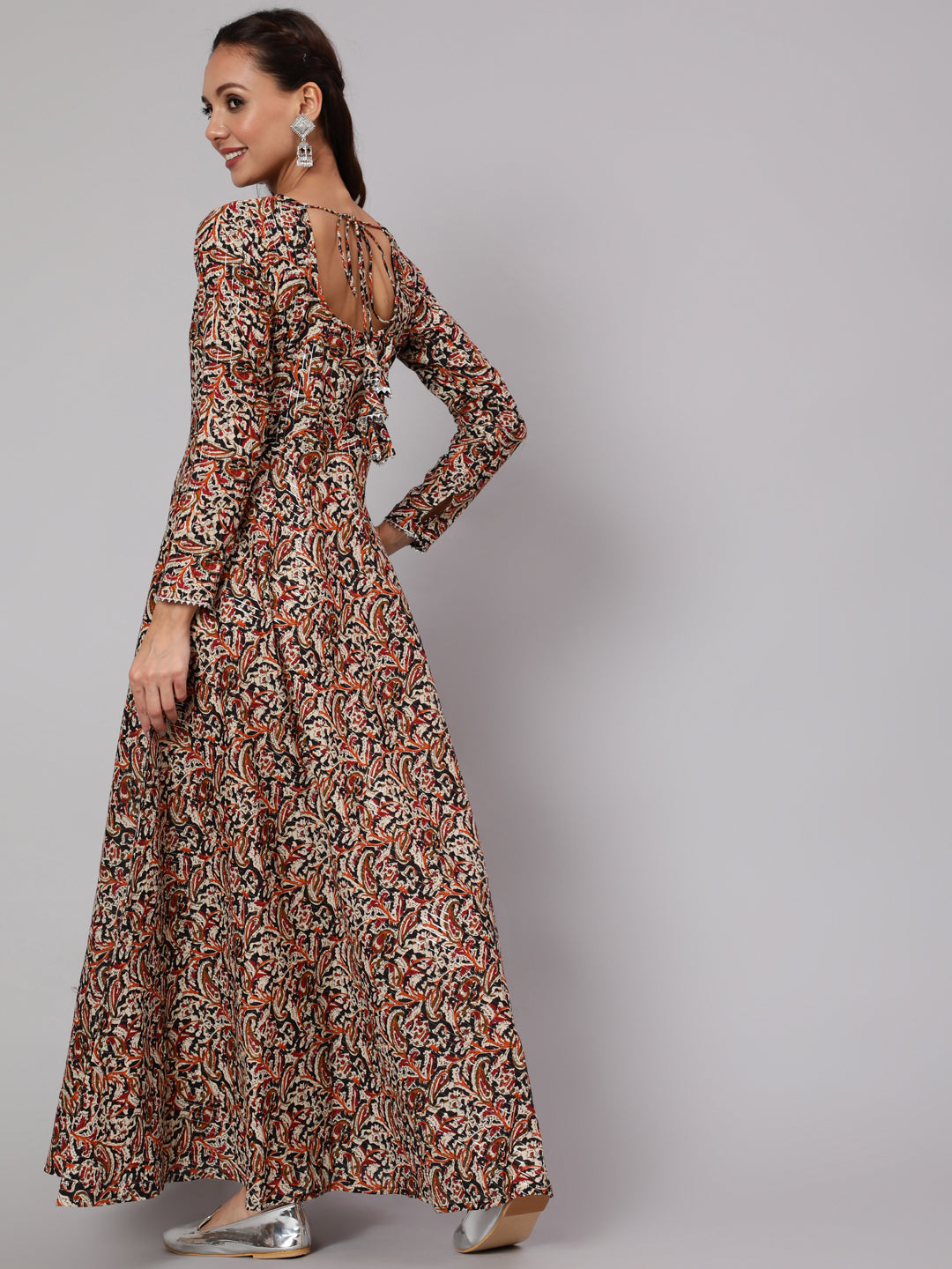 Multi Ethnic Printed Dress With Three Quarter Sleeves