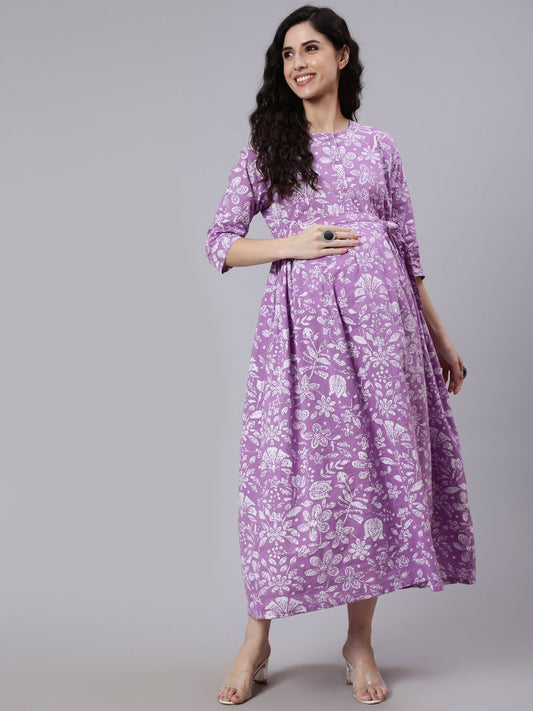 Levender Printed Flared Maternity Dress