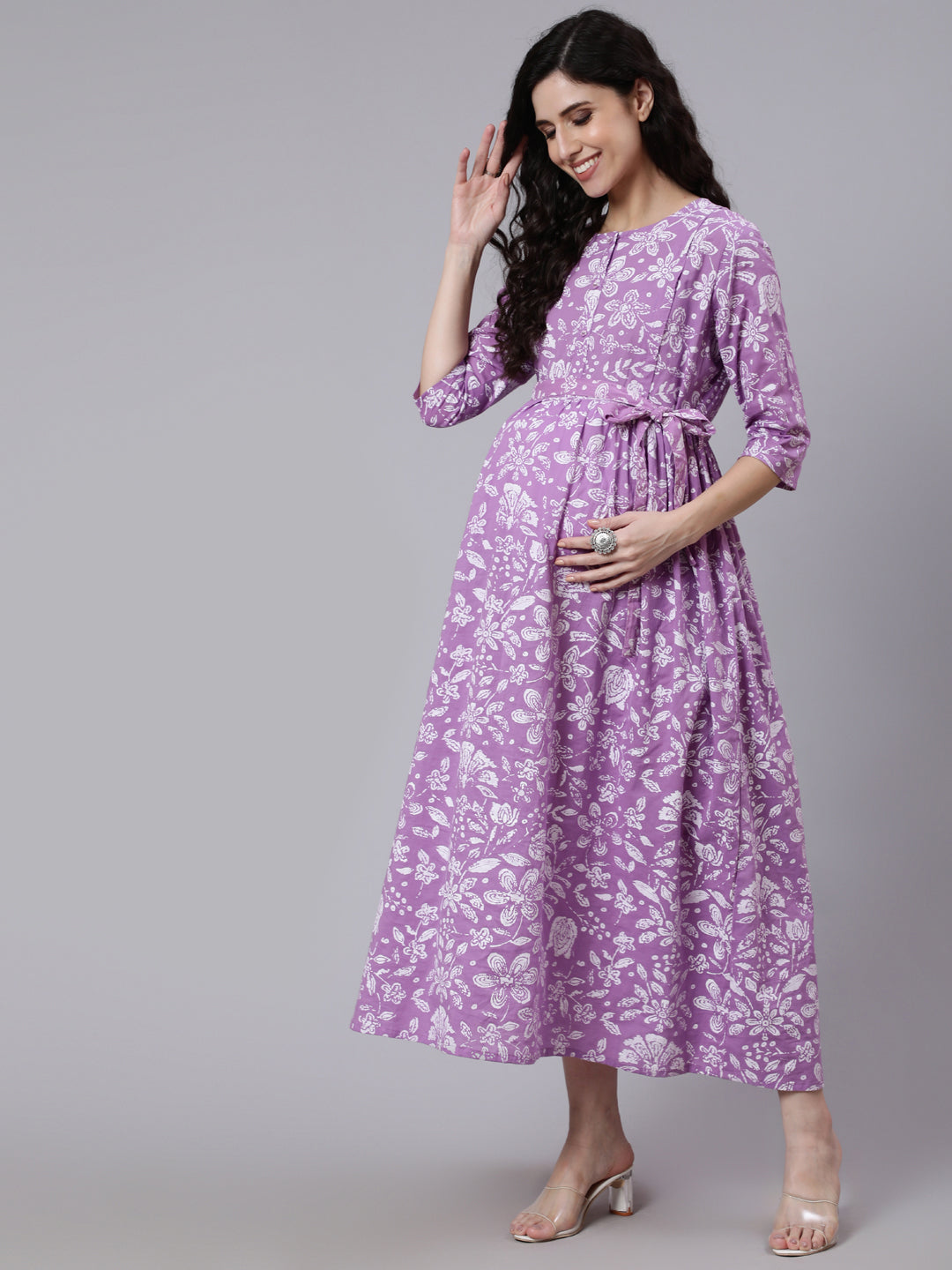 Levender Printed Flared Maternity Dress