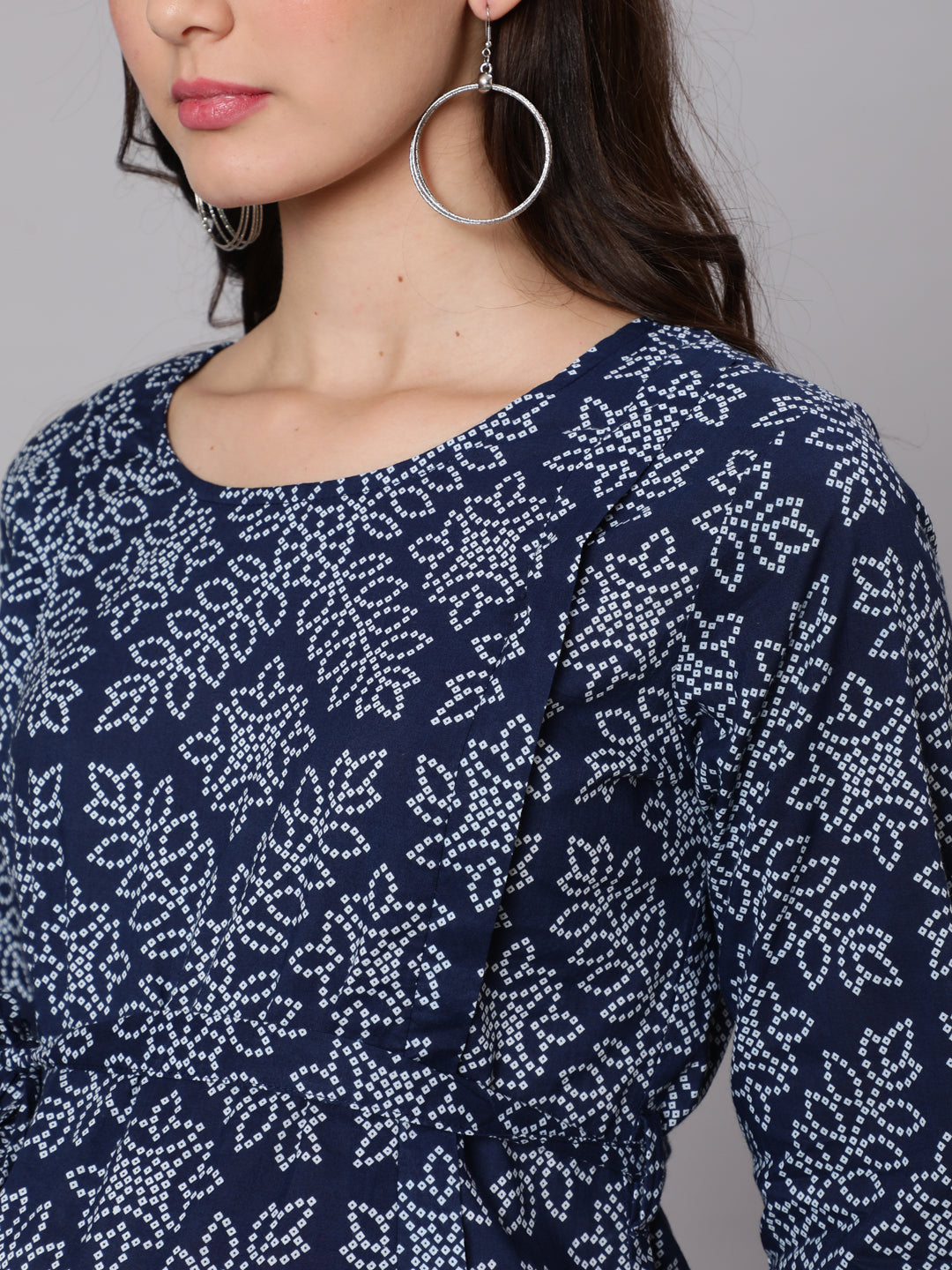 Navy Blue Ethnic Printed Flared Maternity Dress