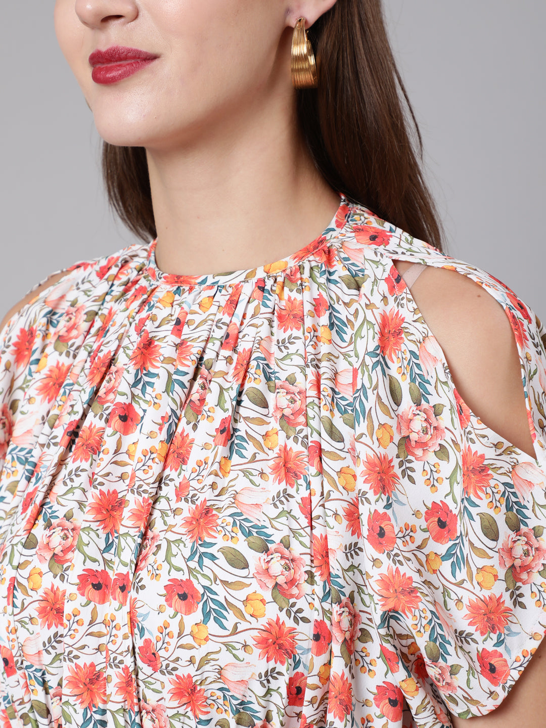 Multi Printed Flared Dress With Halter Neck