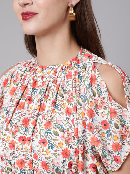 Multi Printed Flared Dress With Halter Neck