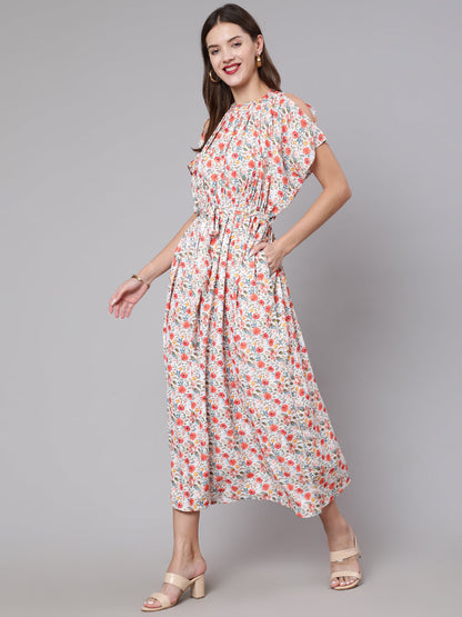 Multi Printed Flared Dress With Halter Neck