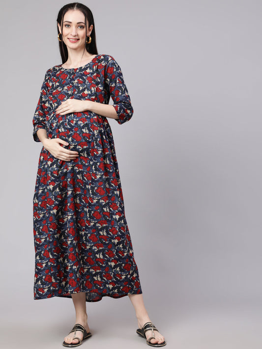 Multi Ethnic Printed Flared Maternity Dress