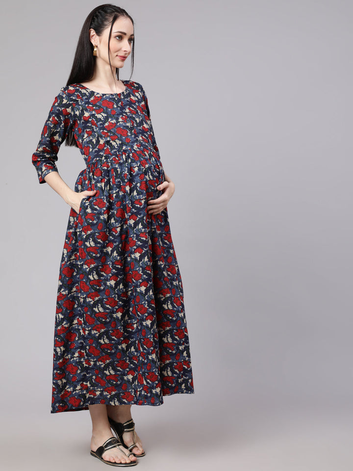Multi Ethnic Printed Flared Maternity Dress