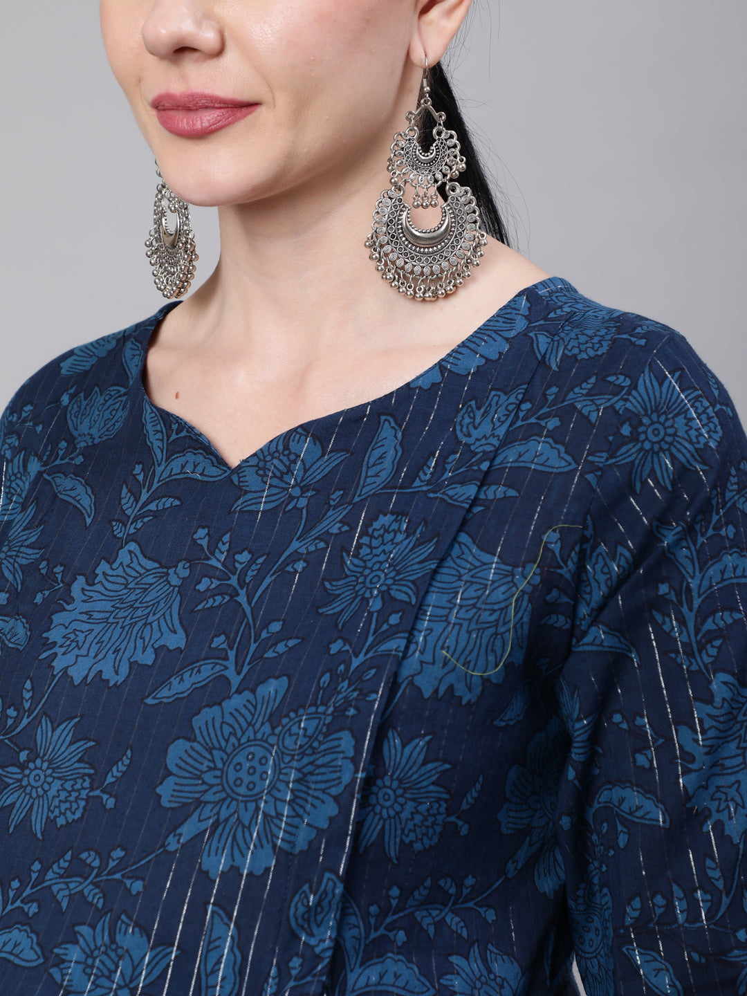 Navy Blue Ethinc Printed Flared Maternity Dress