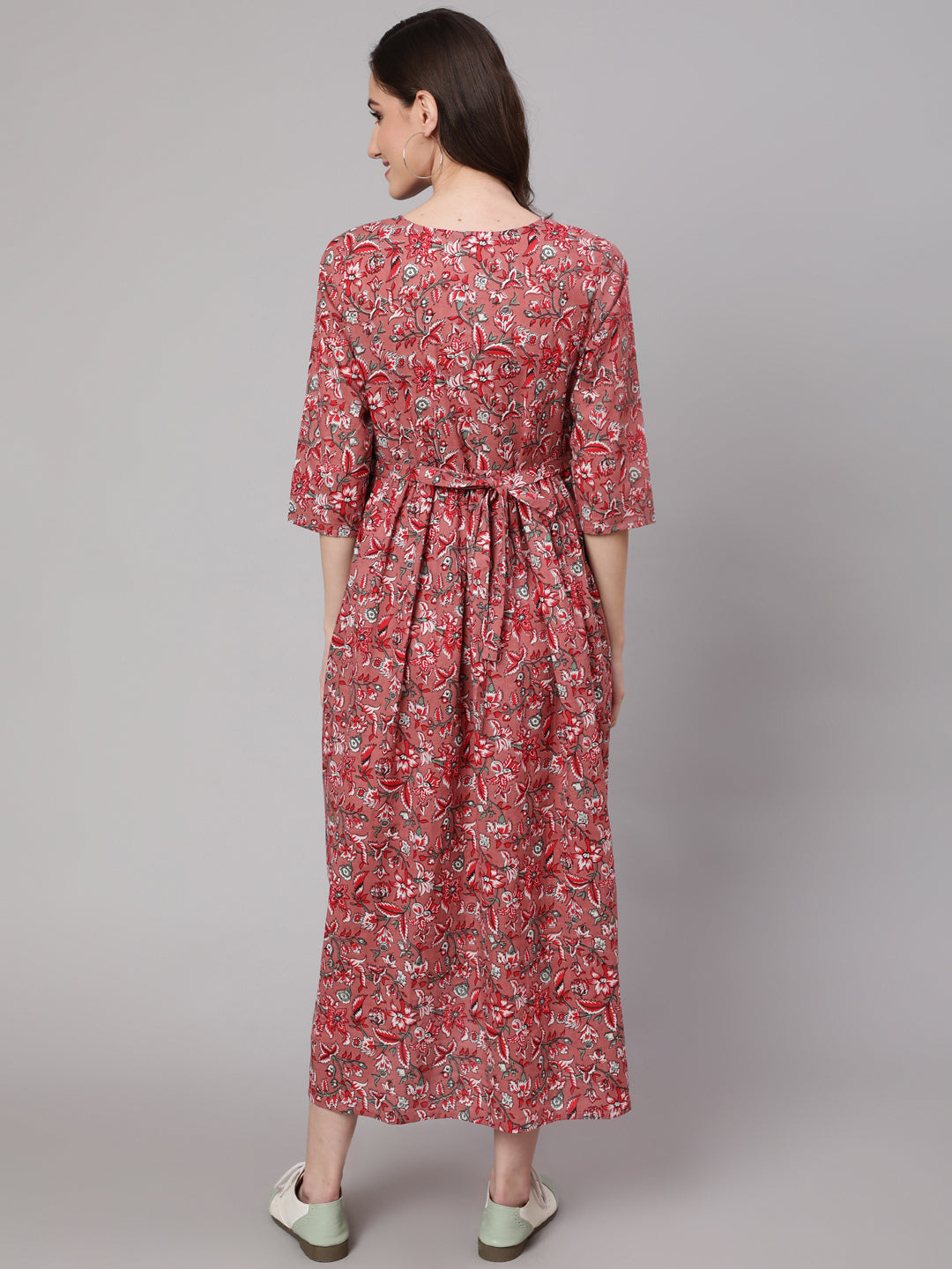 Mauve Floral Printed Flared Maternity Dress