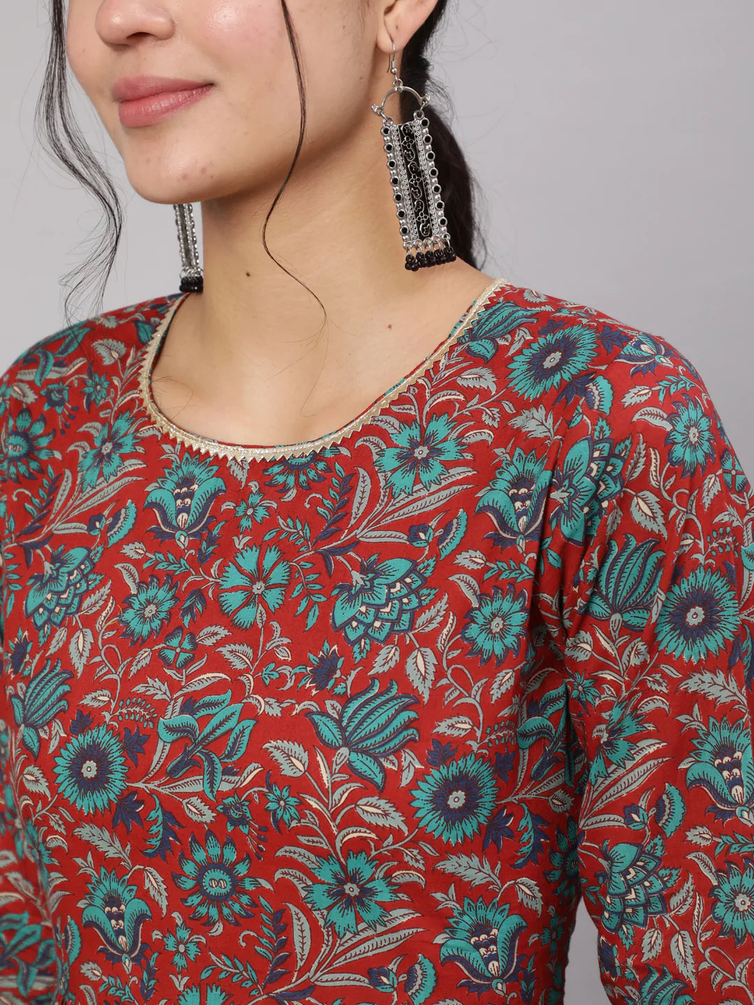Multi Printed Flared Dress With Three quarter Sleeves