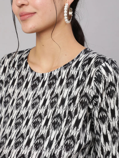 Black Geometric Printed Flared Maternity Dress