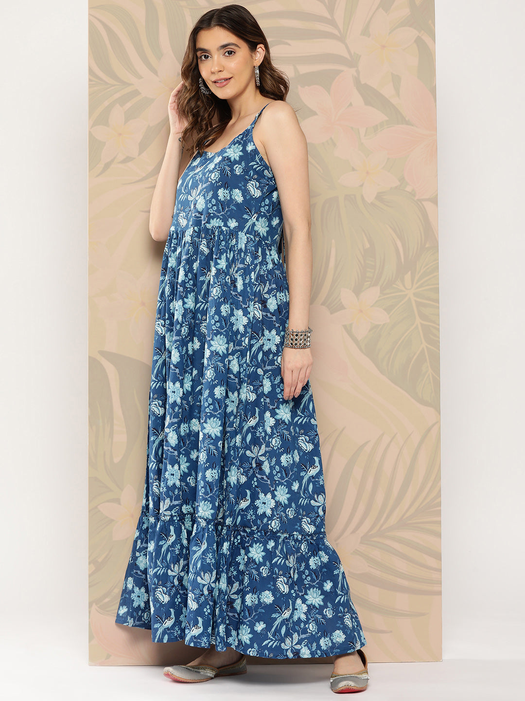 Blue Abstract Printed Shoulder Strap Dress