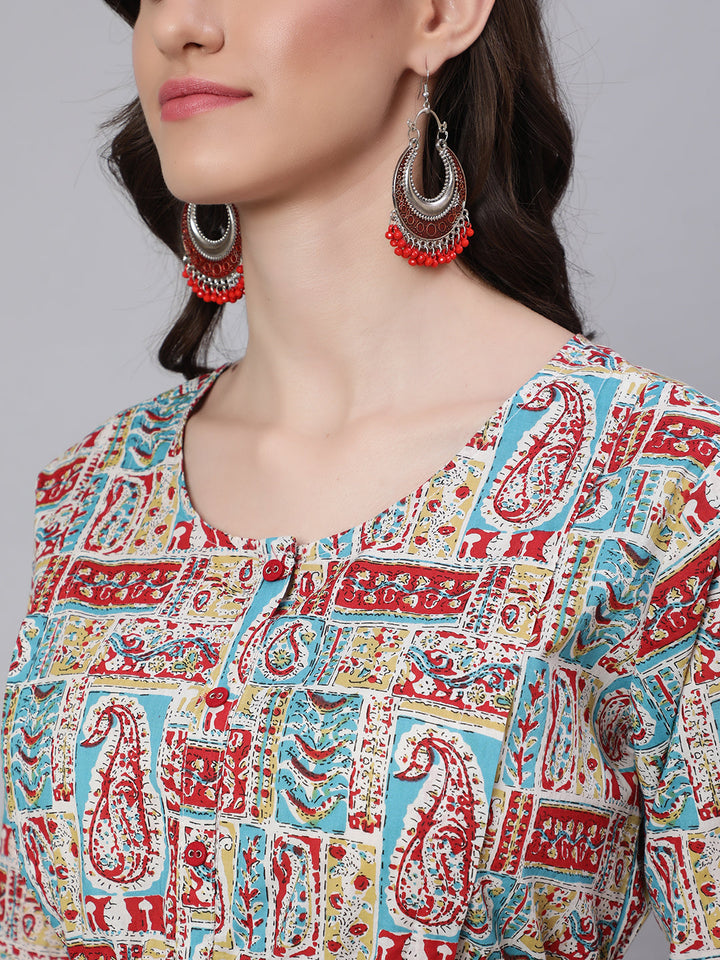 Women Multi Printed Flared Maternity Dress