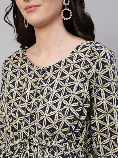 Beige Printed Flared Maternity Dress