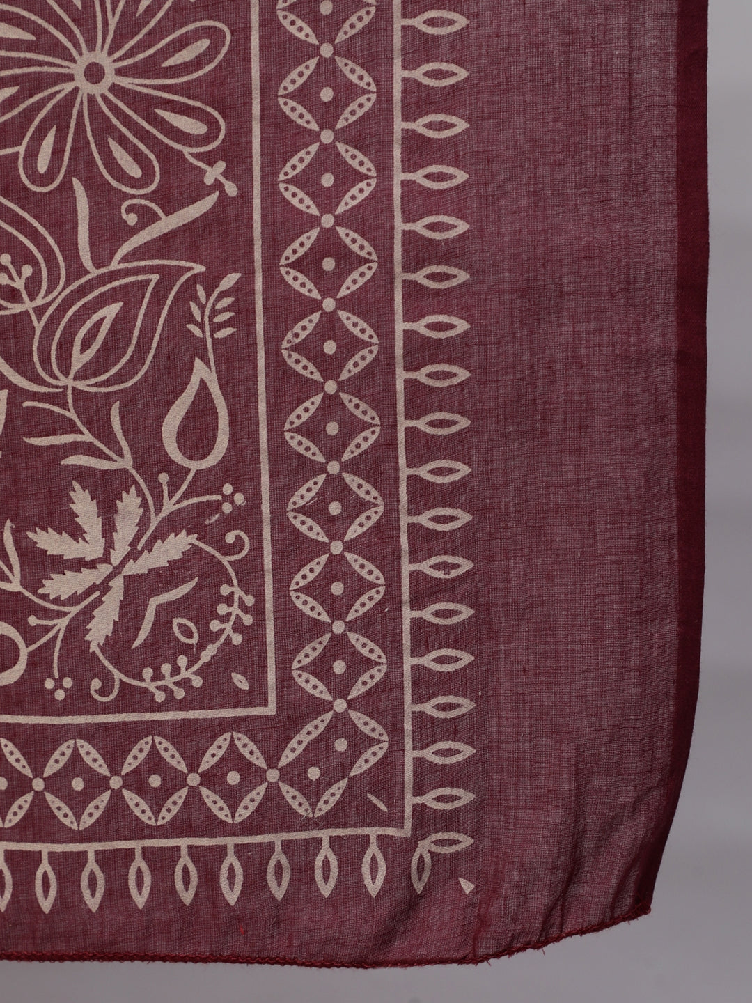 Burgundy Printed Flared Maternity Dress Dupatta