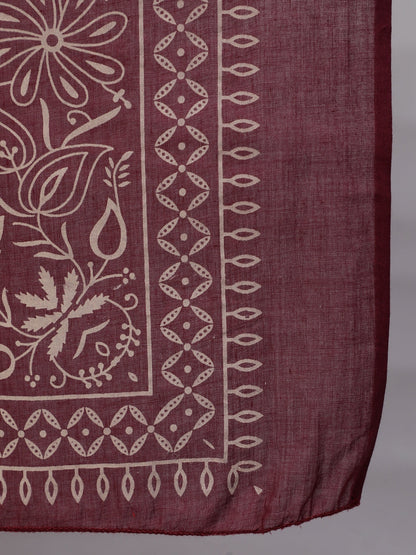 Burgundy Printed Flared Maternity Dress Dupatta