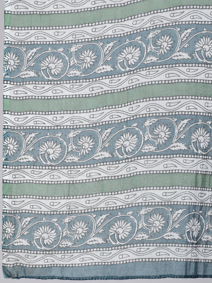 Blue Printed Flared Maternity Dress With Dupatta