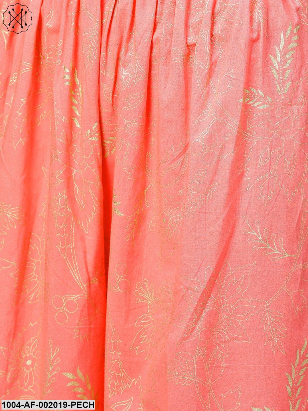Peach Printed 3/4Th Sleeve Cotton Kurta With Flared Ankle Length Palazzo