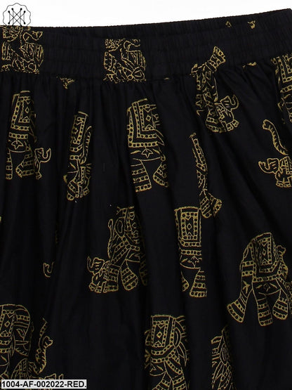 Red Printed 3/4Th Sleeve Cotton Kurta With Green Printed Palazzos