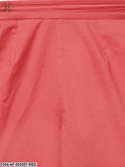 Round Neck Red Printed 3/4Th Sleeve Cotton Kurta Set With Printed Mustard Palazzo