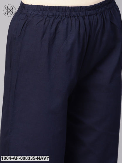 Solid Navy Blue Anarkali Kurta With Pants & Multi Colored Dupatta