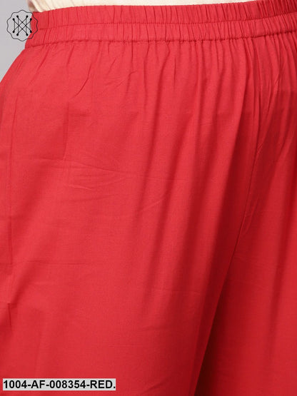Red Geometrical Printed Round Neck 3/4Th Sleeve Kurta With Cigratte Pant