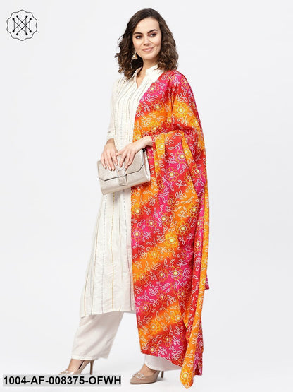 White 3/4Th Sleeve Gotta Striped A-Line Kurta With Palazzo And Printed Dupatta