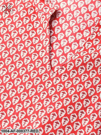 Red Printed 3/4Th Sleeve Cotton Straight Kurta With Solid Brown Trouser