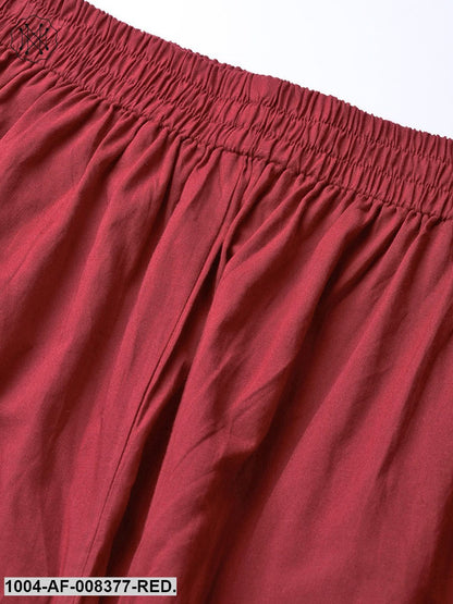 Red Printed 3/4Th Sleeve Cotton Straight Kurta With Solid Brown Trouser