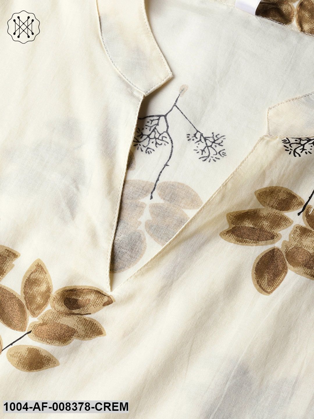 Off White Gold Printed Straight Kurta With Brown Palazzo And Dupatta
