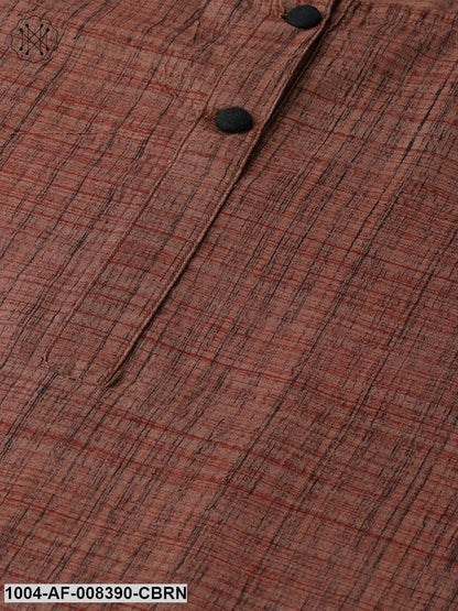 Coffee Brown Printed Half Sleeve Cotton Straight Kurta With Trouser
