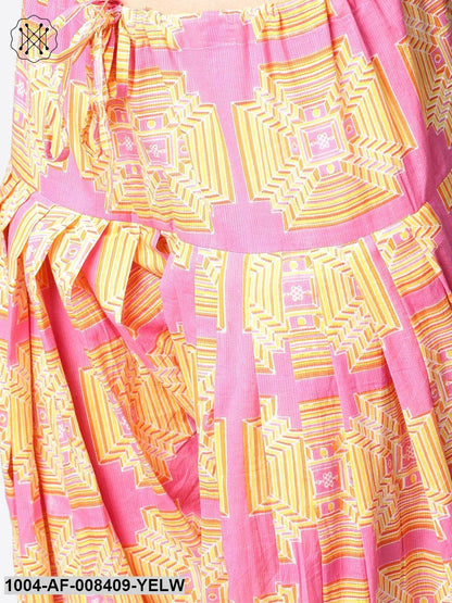 Yellow & Pink 3/4Th Sleeve Cotton Kurti With Ankle Length Salwar