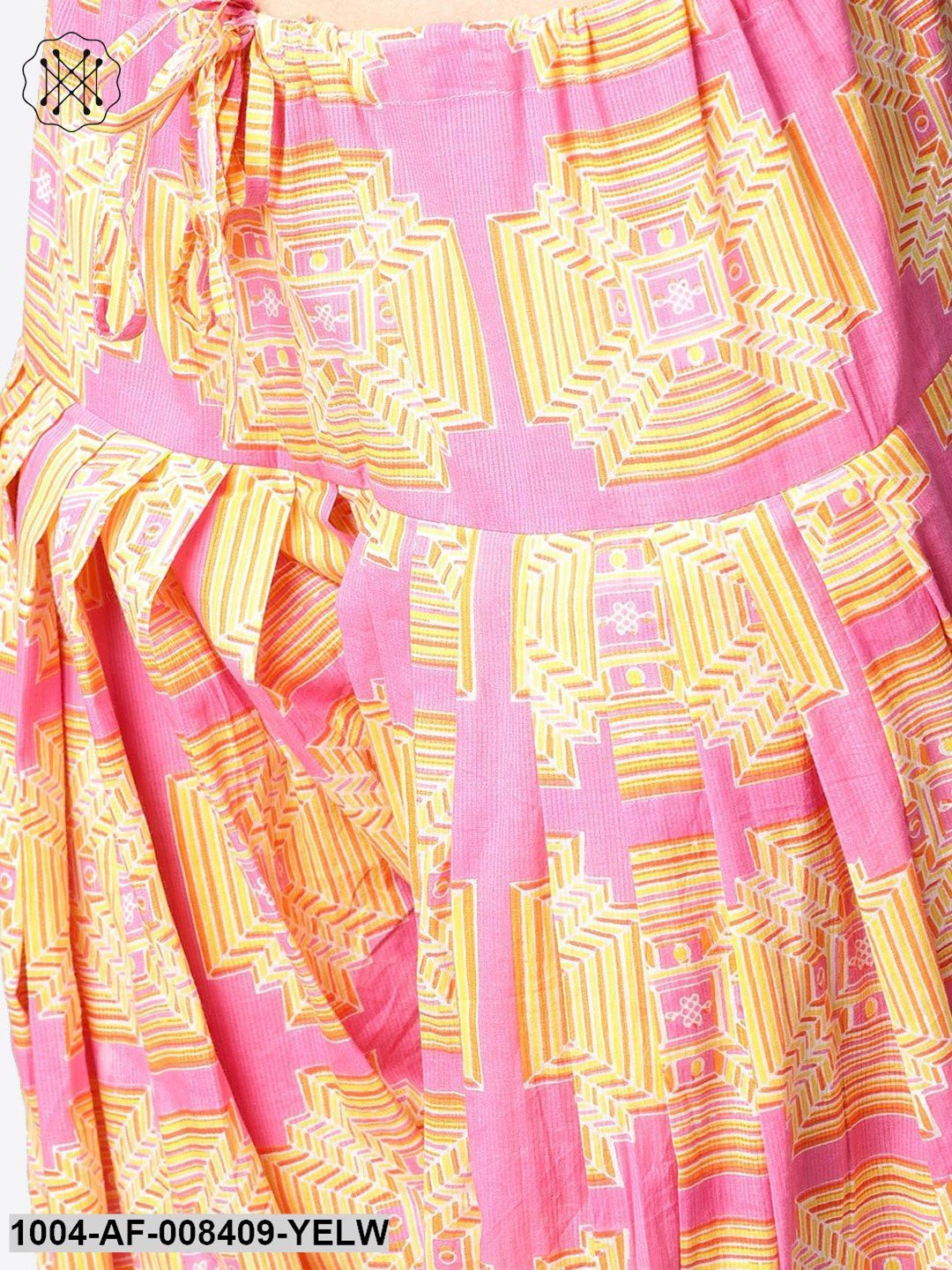 Yellow & Pink 3/4Th Sleeve Cotton Kurti With Ankle Length Salwar