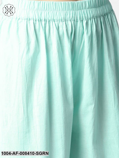 Sea Green Half Sleeve Cotton Anarkali Kurta With Ankle Length Pallazo