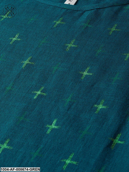 Teal green Gold Geometric printed Kurta set with Skirt