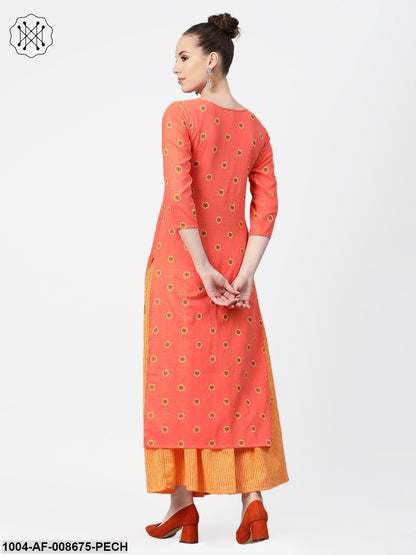 Peach & Mango Yellow Printed Kurta set with Skirt