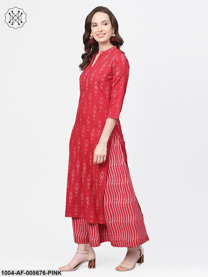 Fascia Pink & grey Ikat printed Kurta set with Skirt