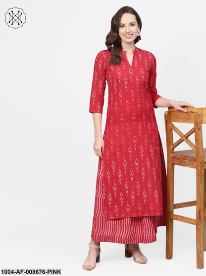 Fascia Pink & grey Ikat printed Kurta set with Skirt