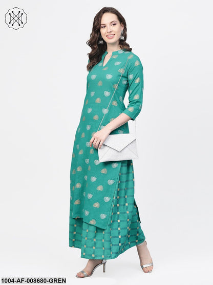 Rama Green Gold Printed Kurta set with Skirt