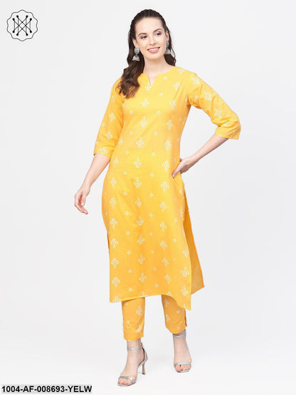 Yellow Checks & Floral multi printed kurta set with pants